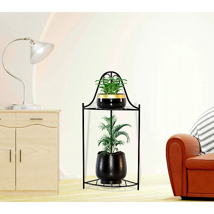 2-Tier Plant Stand Metal Plant Shelf Multi-layer Potted Planters Display Rack Black-2