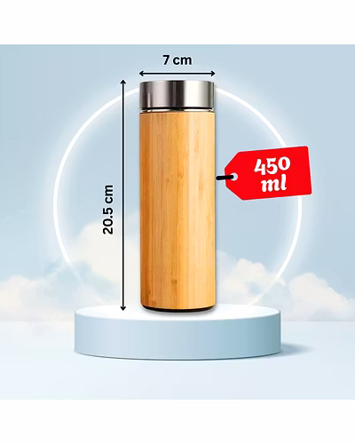 Thermo sealed Double wall 450 ml Bamboo Water Bottle with Stainless steel inside-1
