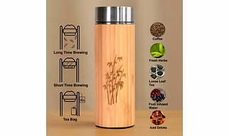 Thermo sealed Double wall 450 ml Bamboo Water Bottle with Stainless steel inside