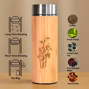 Thermo sealed Double wall 450 ml Bamboo Water Bottle with Stainless steel inside