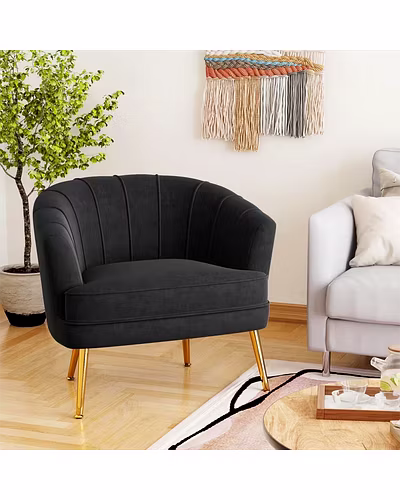 Hollywood Glam Velvet Upholstered Armchair with Golden Legs-Chairs-10017