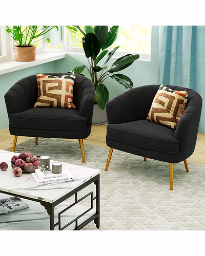 Hollywood Glam Velvet Upholstered Armchair with Golden Legs-Chairs-1