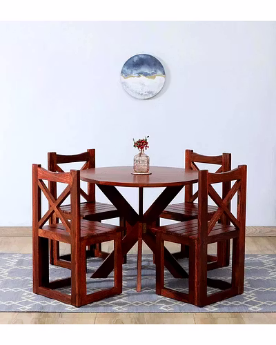 Sheesham Wood 4-Seater Dining Set with Honey Oak Finish-Dining-10023
