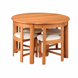 modern dining room set with round table & 4 chairs in solid teak wood-dining