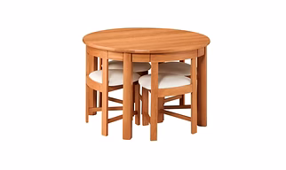 Modern Dining Room Set with Round Table & 4 Chairs in Solid Teak Wood-Dining