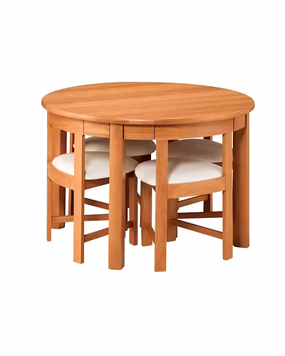 Modern Dining Room Set with Round Table &amp; 4 Chairs in Solid Teak Wood-Dining-10026