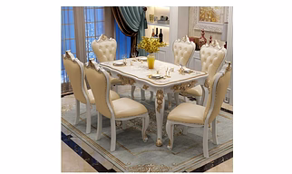 Carved Golden Dining Table Set European Classic 6 Seater-Dining