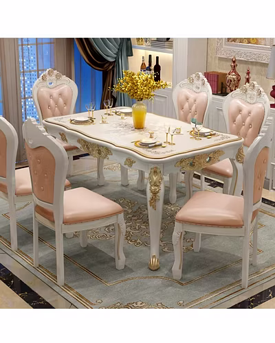 Carved Golden Dining Table Set European Classic 6 Seater-Dining-1