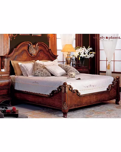 Udaipur Antique French Style Hand Carved Bed-Beds-10030