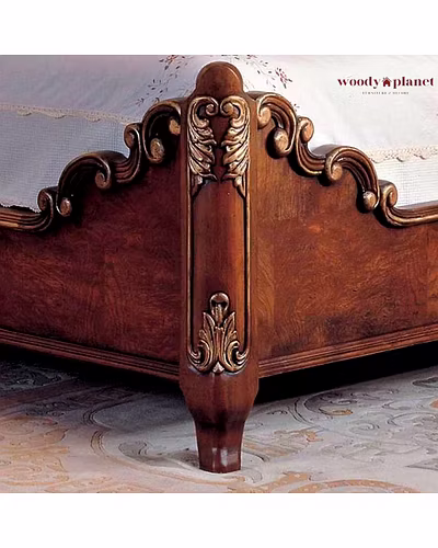 Udaipur Antique French Style Hand Carved Bed-Beds-1
