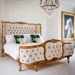 luxurious french style solid wood bed with antique gold finis-beds