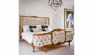 Luxurious French Style Solid Wood Bed with Antique Gold Finis-Beds