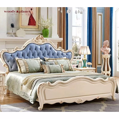 indian classical style cream color finish tufted bed-beds