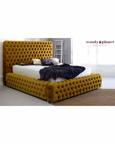 High Headboard Tufted Luxury Bed Velvet Upholstered-Beds-10035