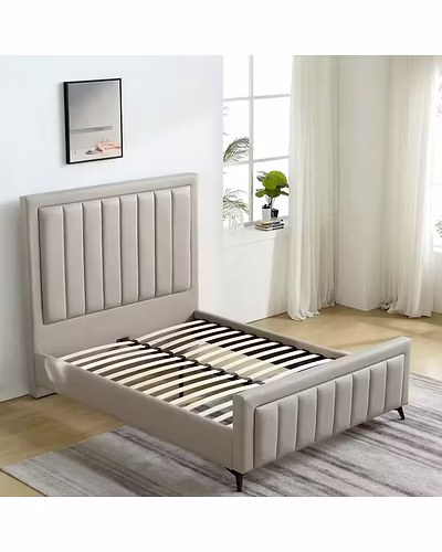 Elegant Modern Queen Bed with High Headboards and Wooden Frame-Beds-1