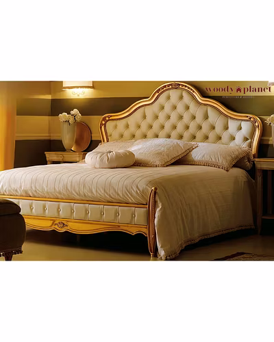 Chandigarh Classic Style Golden Wooden Bed-Beds-10037