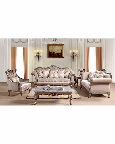 Vasundhara Classic Style Metallic Finish Sofa Set Luxurious Teak Wood-Sofa Sets-10039