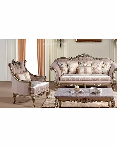 Vasundhara Classic Style Metallic Finish Sofa Set Luxurious Teak Wood-Sofa Sets-1