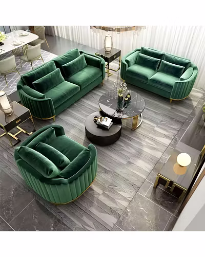 Modern Luxury Curved 6 Seater Sofa Set for Living Room | Tufted Fabric Design-Sofa Sets-1
