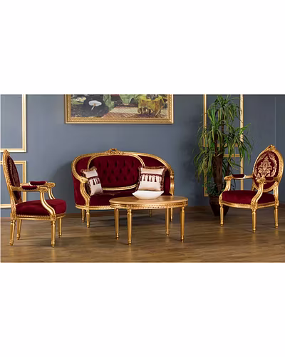 French Style Carved Tea Sofa Set Luxurious Teak Wood-Sofa Sets-1