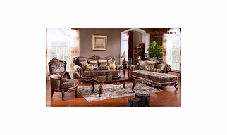 Antique Style Hand Carved Cherry Finish Sofa Set Luxurious Teak Wood-Sofa Sets