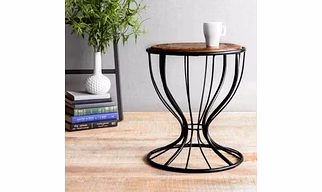 wooden Round stool with metal frame-Home Décor