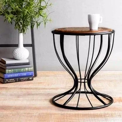 wooden round stool with metal frame-home décor