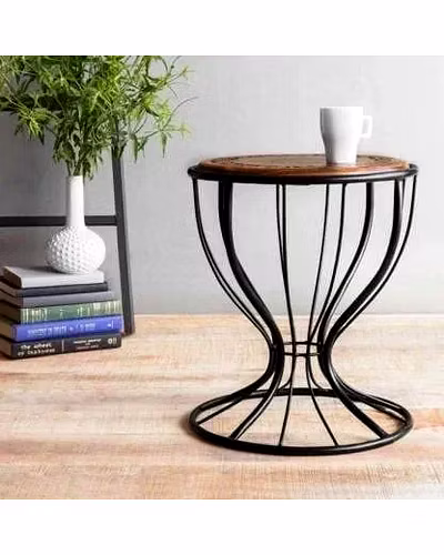 wooden Round stool with metal frame-Home Décor-10049