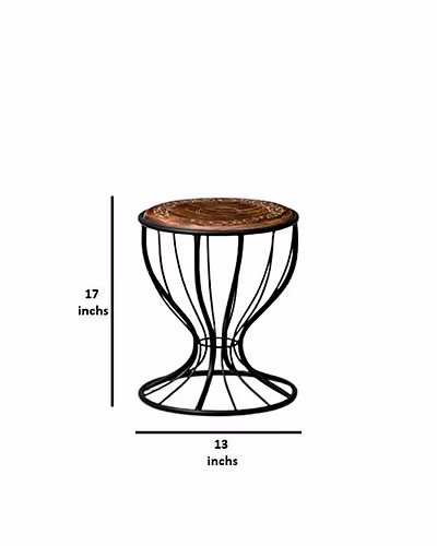 wooden Round stool with metal frame-Home Décor-1