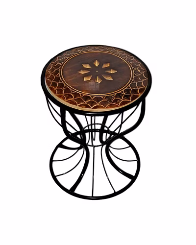 wooden Round stool with metal frame-Home Décor-2
