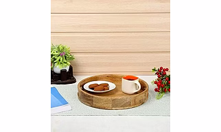 Round WoodenWooden Serving Tray with Handle – Elegant & Functional-Home Décor