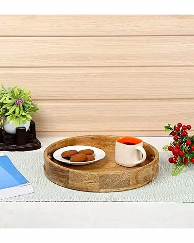 Round WoodenWooden Serving Tray with Handle – Elegant &amp; Functional-Home Décor-10055