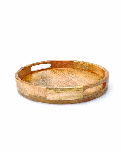 Round WoodenWooden Serving Tray with Handle – Elegant &amp; Functional-Home Décor-2