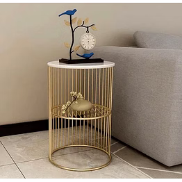 coffee round accent table for living room and balcony with metal & engineered wood tabletop and gold coated colour frame -white-gold-jali-home décor