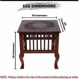 mango wood walnut finish handmade carving classic side table-home décor