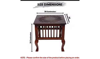 Mango Wood Walnut Finish Handmade Carving Classic Side Table-Home Décor