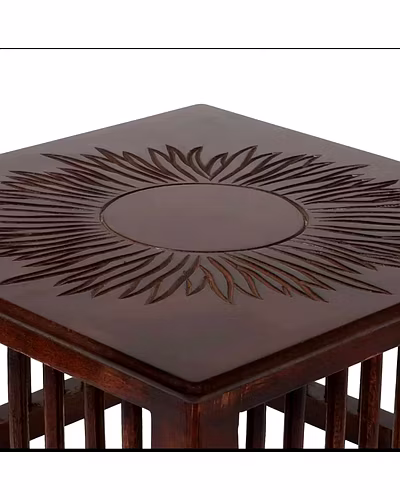 Mango Wood Walnut Finish Handmade Carving Classic Side Table-Home Décor-1