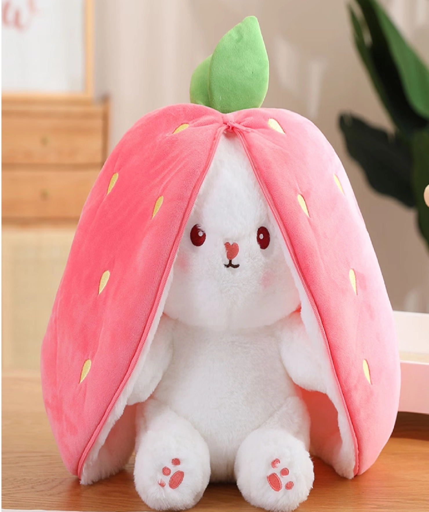 Plush Toy Pillow, Reversible Bunny, Cute Rabbit Sofa Pillow, Easter Bunny Stuffed Animal Cute Rabbit Plushie Birthday Gift for Boys Girls (Medium, Strawberry Bunny)-12646147