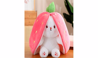 Plush Toy Pillow, Reversible Bunny, Cute Rabbit Sofa Pillow, Easter Bunny Stuffed Animal Cute Rabbit Plushie Birthday Gift for Boys Girls (Medium, Strawberry Bunny)