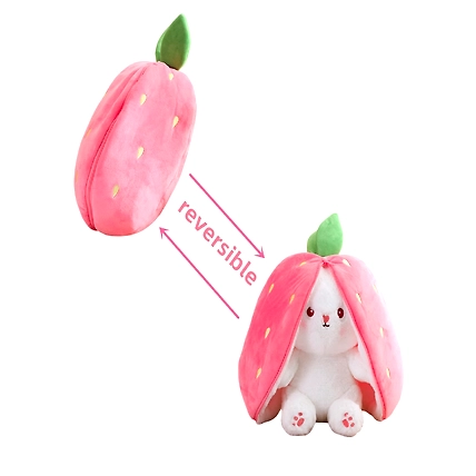 Plush Toy Pillow, Reversible Bunny, Cute Rabbit Sofa Pillow, Easter Bunny Stuffed Animal Cute Rabbit Plushie Birthday Gift for Boys Girls (Medium, Strawberry Bunny)-2