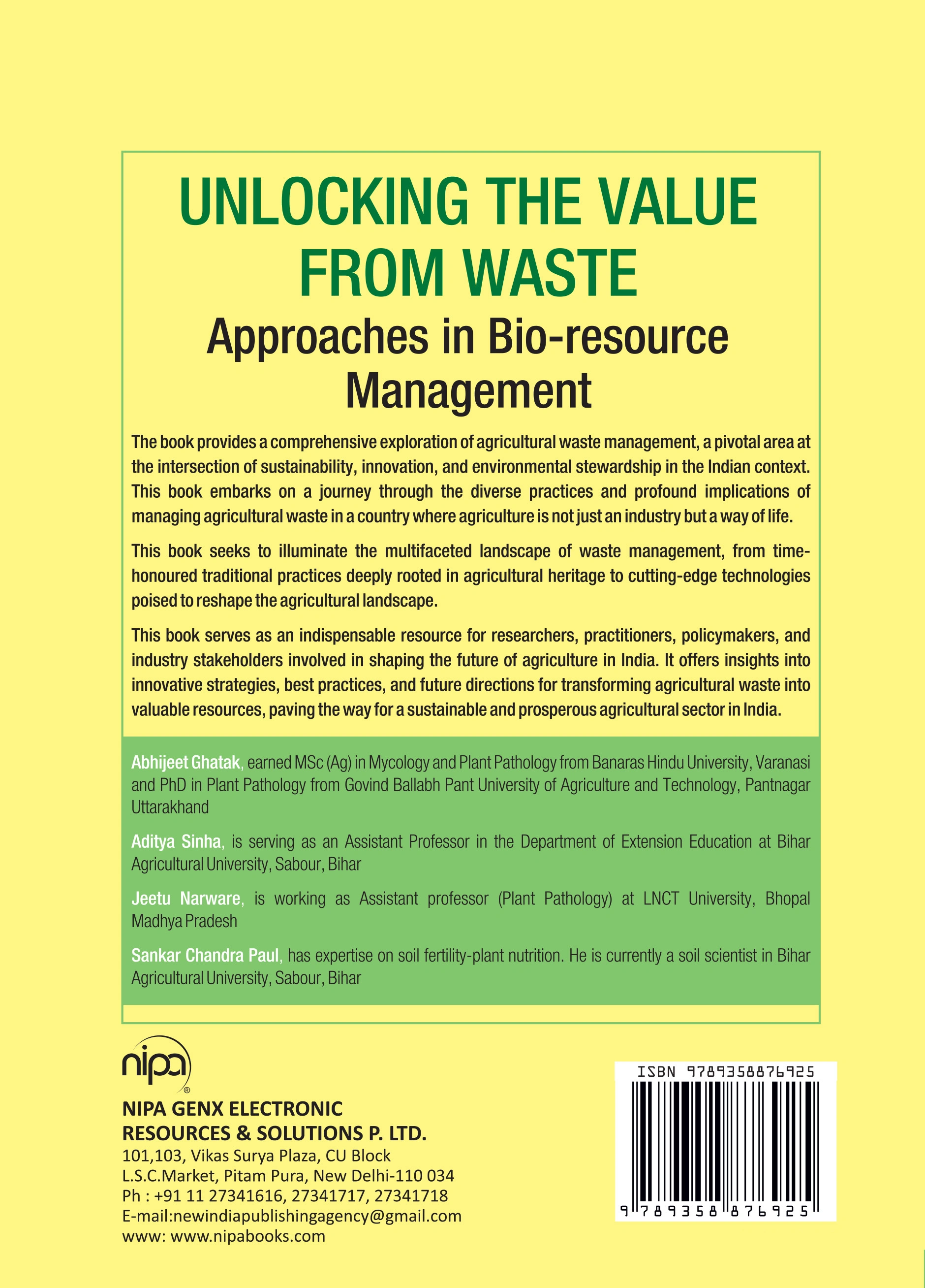 Unlocking The Value from Waste: Approaches in Bio-resource Management (Hardback; Abhijeet Ghatak, Aditya Sinha, Jeetu Narware, Sankar Chandra Paul)-1