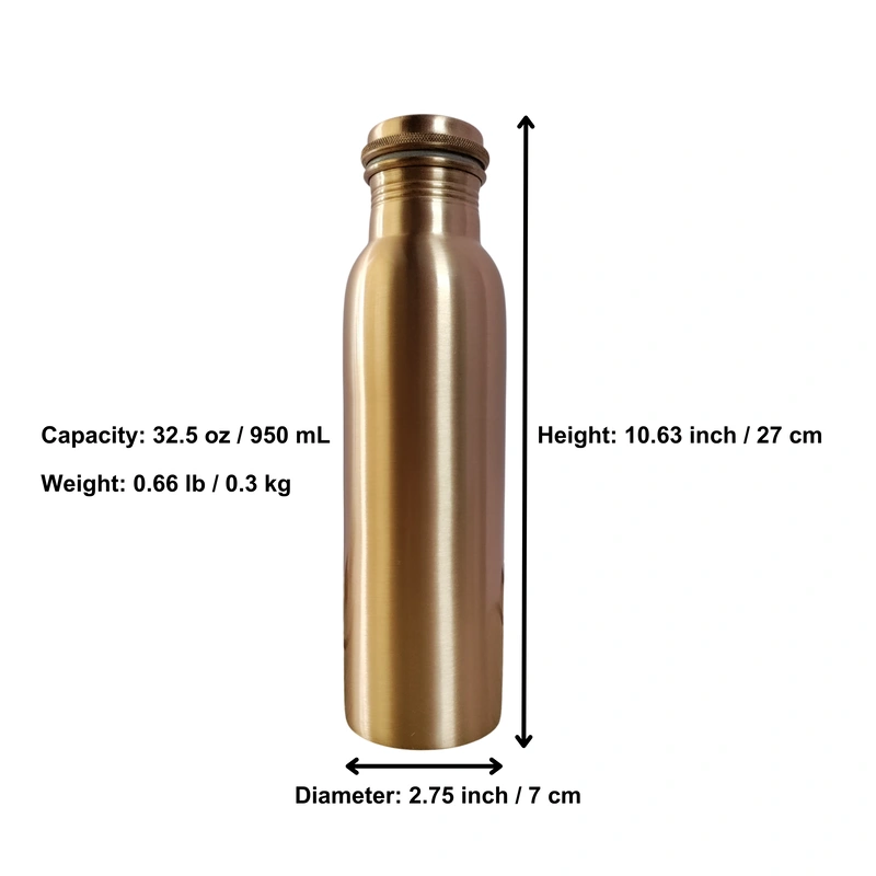 Plain Finish Copper Water Bottle | 32.5 OZ/950 ML | Handcrafted in India with Ayurveda &amp; Yoga Health Benefits | Detoxifies Body, Improves Digestion, Immunity &amp; Skin Tone-1