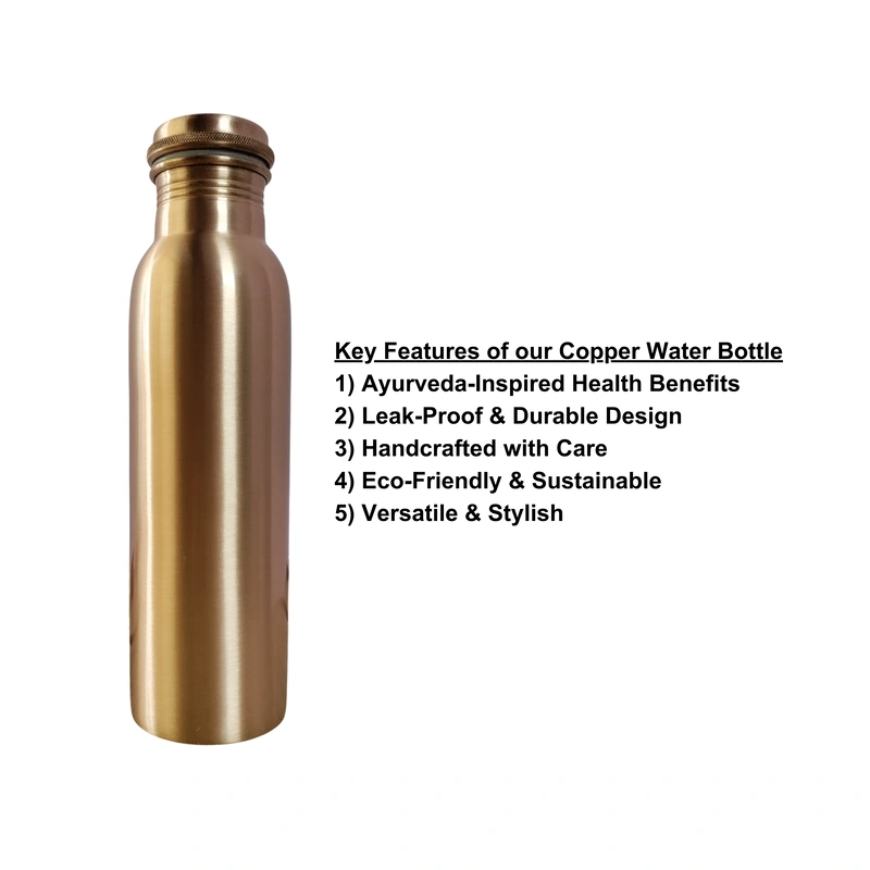 Plain Finish Copper Water Bottle | 32.5 OZ/950 ML | Handcrafted in India with Ayurveda &amp; Yoga Health Benefits | Detoxifies Body, Improves Digestion, Immunity &amp; Skin Tone-2