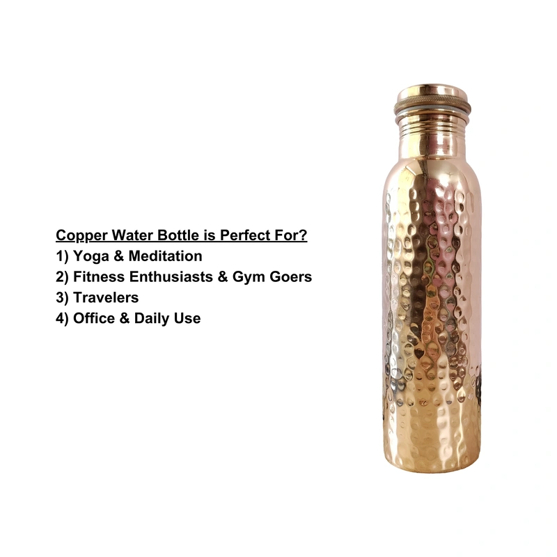 Hammered Copper Water Bottle | 32.5 OZ/950 ML | Handcrafted in India with Ayurveda &amp; Yoga Health Benefits | Detoxifies Body, Improves Digestion, Immunity &amp; Skin Tone-6