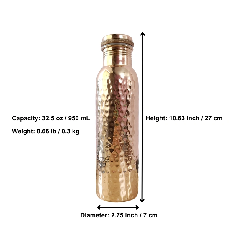 Hammered Copper Water Bottle | 32.5 OZ/950 ML | Handcrafted in India with Ayurveda &amp; Yoga Health Benefits | Detoxifies Body, Improves Digestion, Immunity &amp; Skin Tone-1