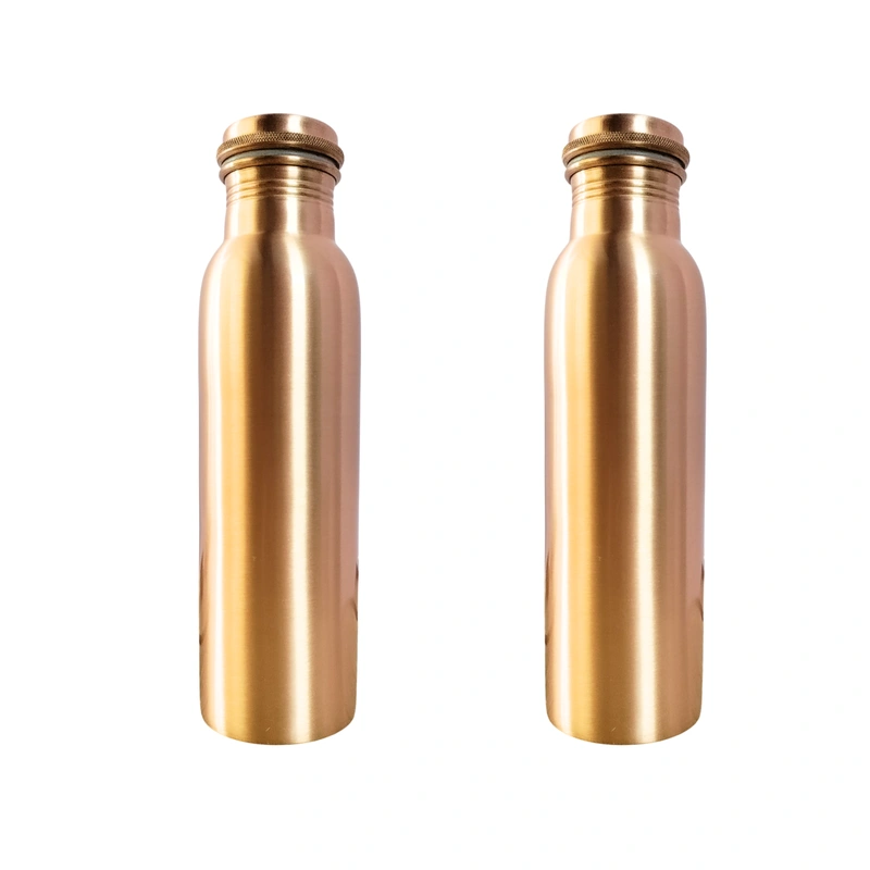 Set of 2 Plain Finish Copper Water Bottles | 32.5 OZ/950 ML each | Handcrafted in India with Ayurveda &amp; Yoga Health Benefits | Detoxifies Body, Improves Digestion, Immunity &amp; Skin Tone-2