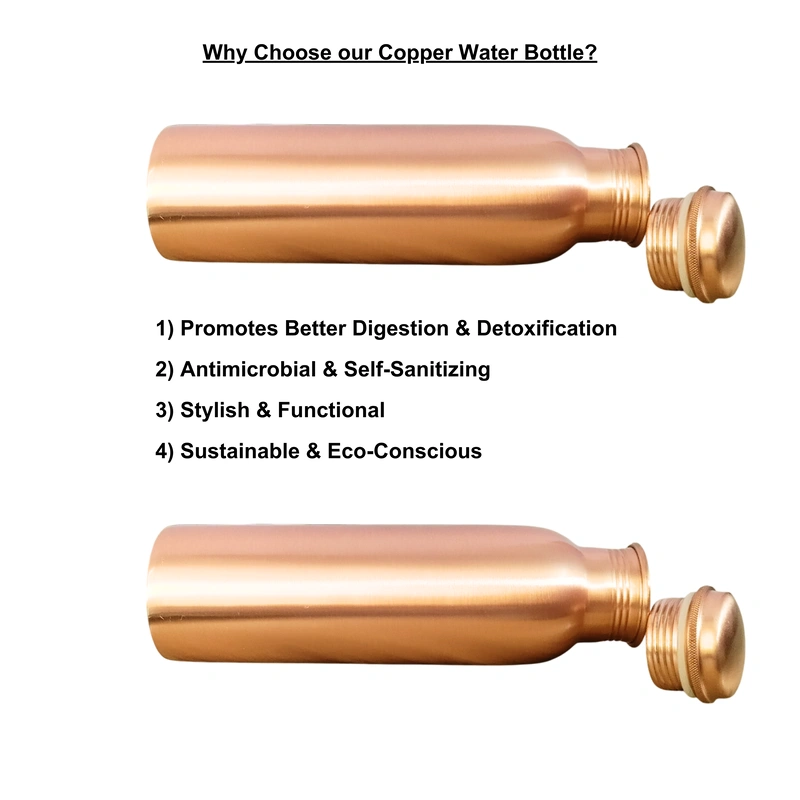 Set of 2 Plain Finish Copper Water Bottles | 32.5 OZ/950 ML each | Handcrafted in India with Ayurveda &amp; Yoga Health Benefits | Detoxifies Body, Improves Digestion, Immunity &amp; Skin Tone-4