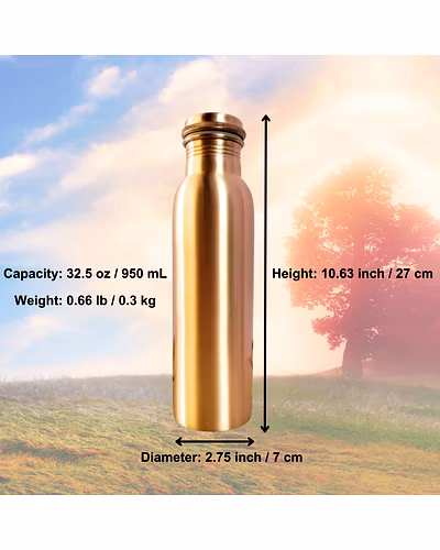 Plain Finish Copper Water Bottle | 32.5 OZ/950 ML | Handcrafted in India with Ayurveda &amp; Yoga Health Benefits | Detoxifies Body, Improves Digestion, Immunity &amp; Skin Tone-1