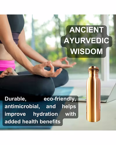 Plain Finish Copper Water Bottle | 32.5 OZ/950 ML | Handcrafted in India with Ayurveda &amp; Yoga Health Benefits | Detoxifies Body, Improves Digestion, Immunity &amp; Skin Tone-2