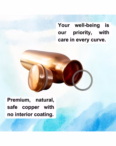 Plain Finish Copper Water Bottle | 32.5 OZ/950 ML | Handcrafted in India with Ayurveda &amp; Yoga Health Benefits | Detoxifies Body, Improves Digestion, Immunity &amp; Skin Tone-3